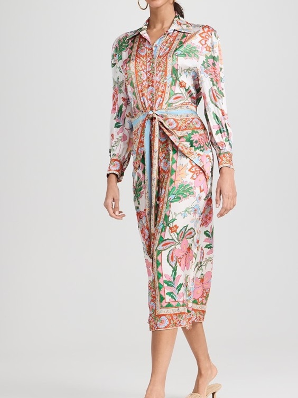 MISA Los Angeles Kasbah Floral Satin Midi Wrap Dress Medium